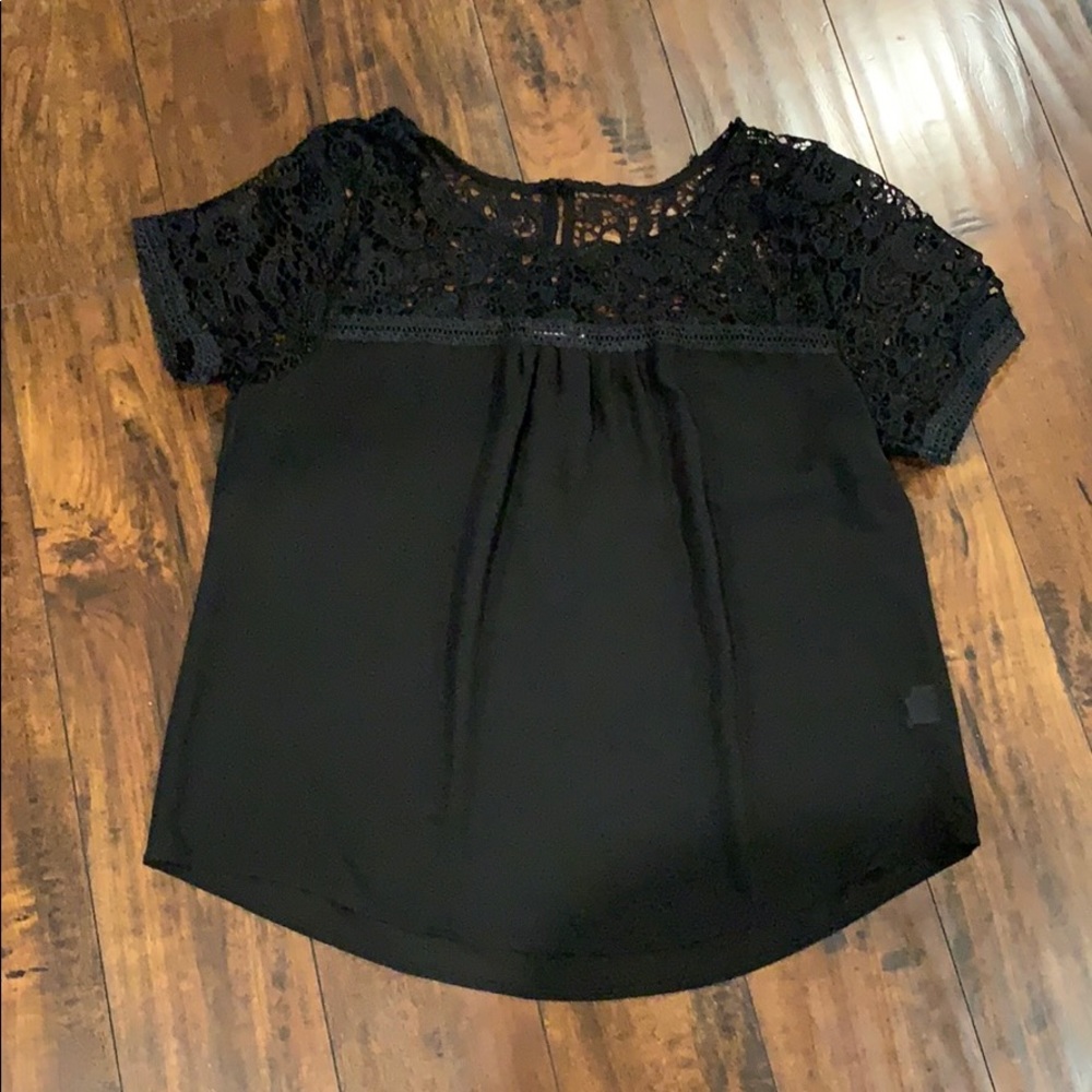 Mine Too Chiffon and Crochet Black Top